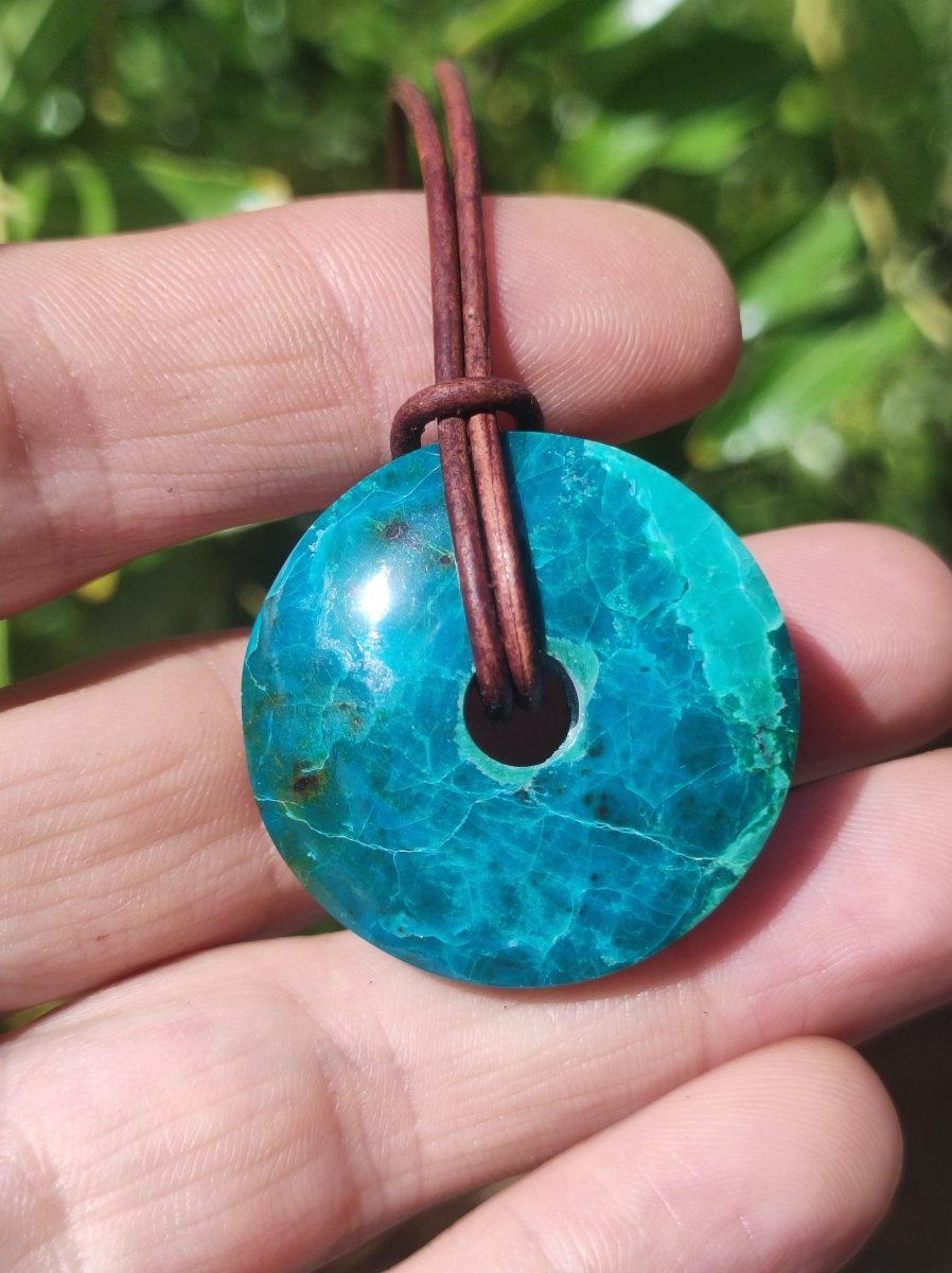 Chrysocoll Chrysokolla Donut 30mm Edelstein Kette Heilstein Schutzsymbol Mann Frau Glück HIPPIE GOA Boho Tibet Ethno Natur Rarität Geschenk - Art of Nature Berlin