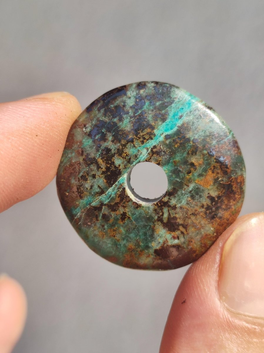 Chrysocoll Chrysokolla Donut 30mm Edelstein Kette Heilstein Schutzsymbol Mann Frau Glück HIPPIE GOA Boho Tibet Ethno Natur Rarität Geschenk - Art of Nature Berlin