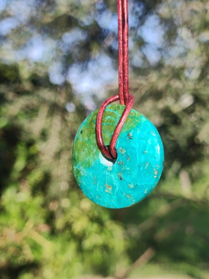Chrysocoll Chrysokolla Donut 30mm Edelstein Kette Heilstein Schutzsymbol Mann Frau Glück HIPPIE GOA Boho Tibet Ethno Natur Rarität Geschenk - Art of Nature Berlin