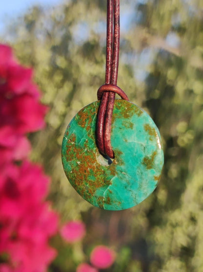 Chrysocoll Chrysokolla Donut 30mm Edelstein Kette Heilstein Schutzsymbol Mann Frau Glück HIPPIE GOA Boho Tibet Ethno Natur Rarität Geschenk - Art of Nature Berlin