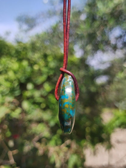 Chrysocoll Chrysokolla Donut 30mm Edelstein Kette Heilstein Schutzsymbol Mann Frau Glück HIPPIE GOA Boho Tibet Ethno Natur Rarität Geschenk - Art of Nature Berlin