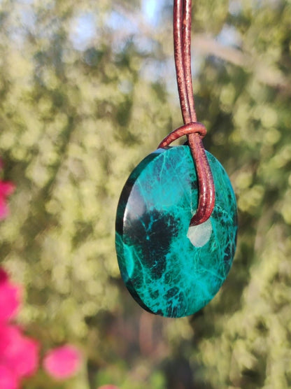 Chrysocoll Chrysokolla Donut 30mm Edelstein Kette Heilstein Schutzsymbol Mann Frau Glück HIPPIE GOA Boho Tibet Ethno Natur Rarität Geschenk - Art of Nature Berlin