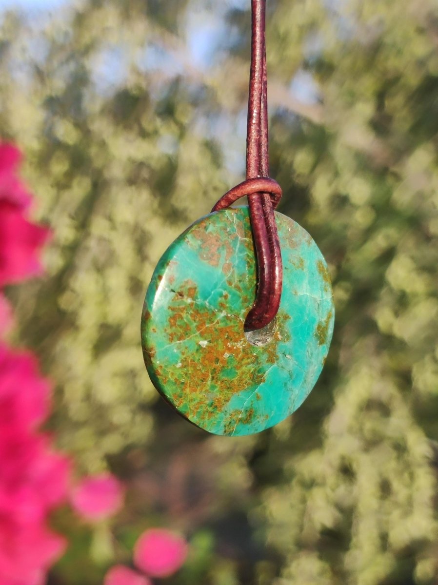 Chrysocoll Chrysokolla Donut 30mm Edelstein Kette Heilstein Schutzsymbol Mann Frau Glück HIPPIE GOA Boho Tibet Ethno Natur Rarität Geschenk - Art of Nature Berlin