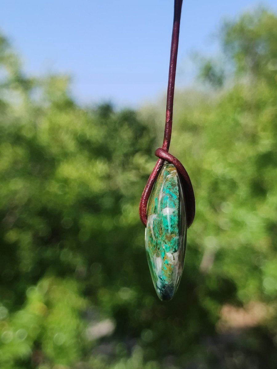 Chrysocoll Chrysokolla Donut 30mm Edelstein Kette Heilstein Schutzsymbol Mann Frau Glück HIPPIE GOA Boho Tibet Ethno Natur Rarität Geschenk - Art of Nature Berlin