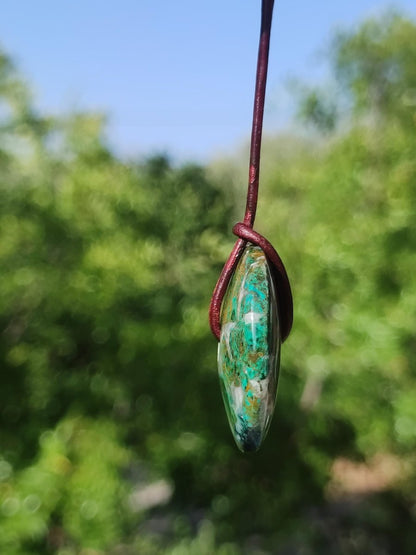 Chrysocoll Chrysokolla Donut 30mm Edelstein Kette Heilstein Schutzsymbol Mann Frau Glück HIPPIE GOA Boho Tibet Ethno Natur Rarität Geschenk - Art of Nature Berlin