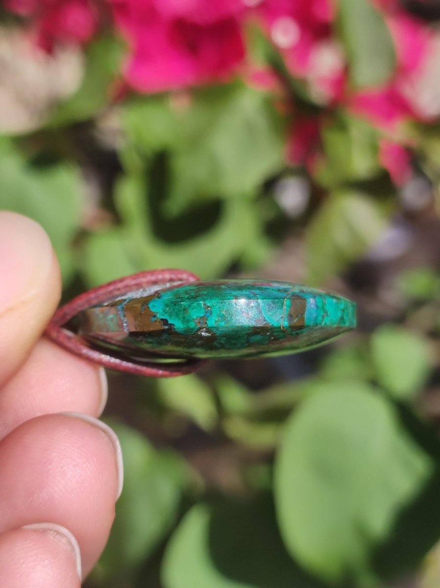 Chrysocoll Chrysokolla Donut 30mm Edelstein Kette Heilstein Schutzsymbol Mann Frau Glück HIPPIE GOA Boho Tibet Ethno Natur Rarität Geschenk - Art of Nature Berlin