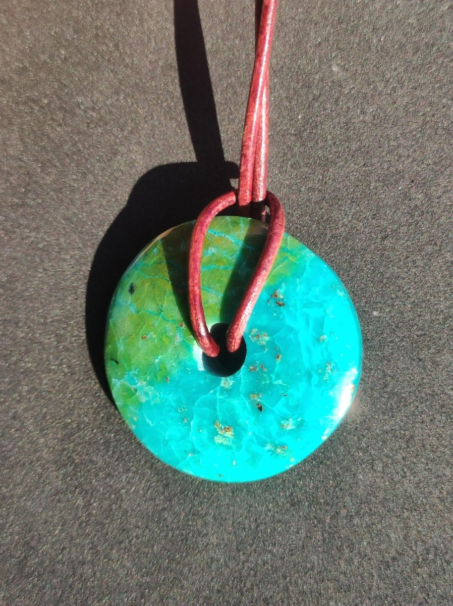 Chrysocoll Chrysokolla Donut 30mm Edelstein Kette Heilstein Schutzsymbol Mann Frau Glück HIPPIE GOA Boho Tibet Ethno Natur Rarität Geschenk - Art of Nature Berlin