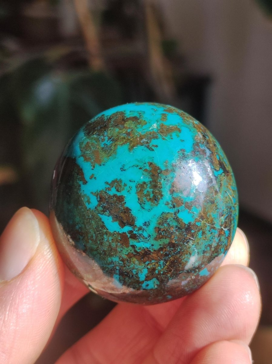 Chrysocoll Handschmeichler AAA Qualität Fair Trade Edelstein flacher Stein Auflegestein Bastel Makramee Heilstein Crysokoll Crysokolla - Art of Nature Berlin