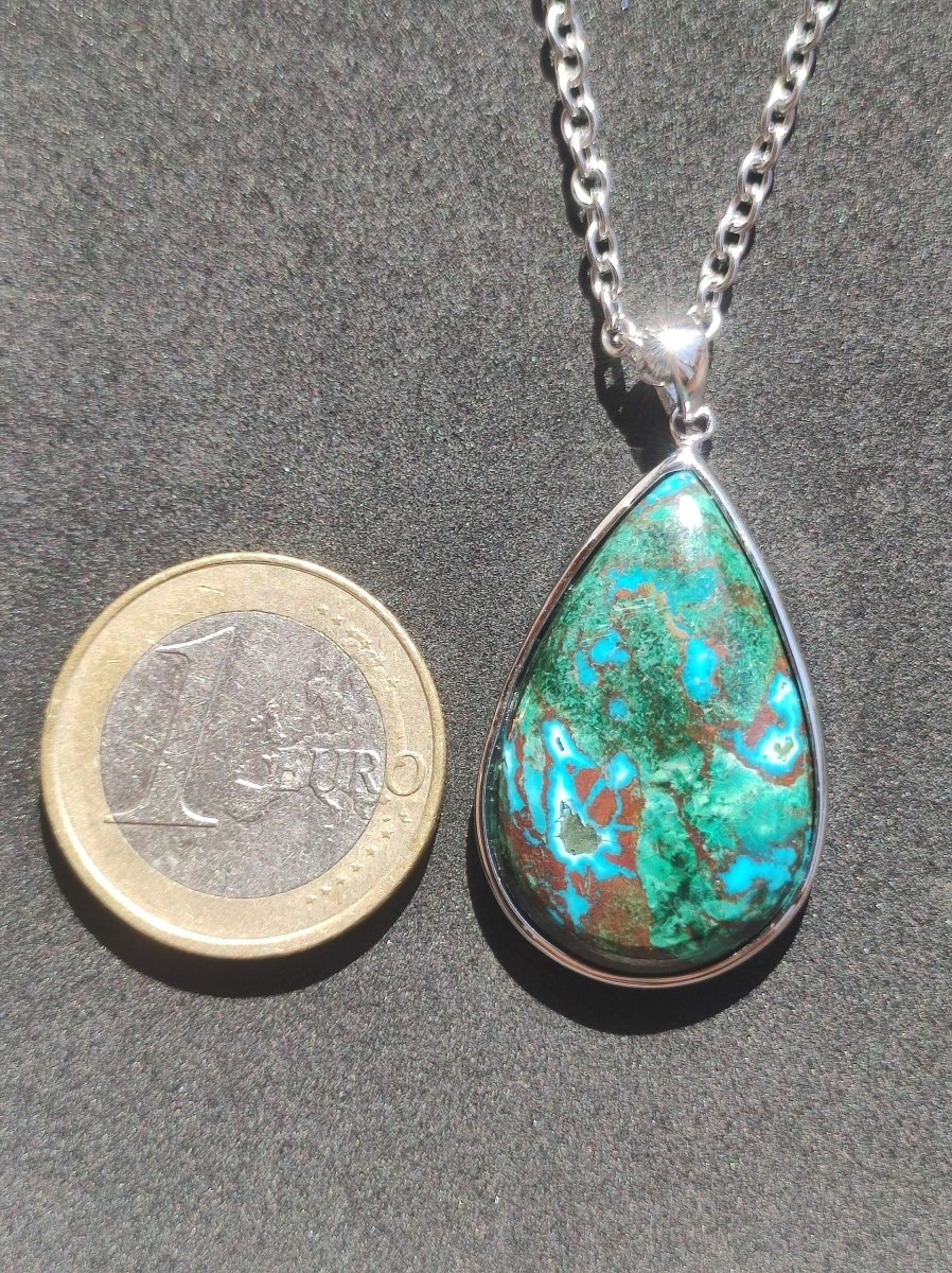 Chrysocoll + Malacht - Edelstein Kette 925 Silber Natur blau grün Schutz Rarität Heilstein Kristall Mann Frau Er Sie Geschenk Freund Bruder - Art of Nature Berlin