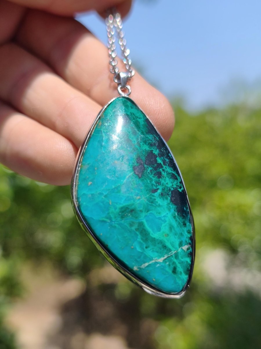 Chrysocoll *mit defekt - 925 Sterling Silber Edelstein Kette Natur blau Schutz Rarität Heilstein Kristall Mann Frau Er Sie Geschenk Freund - Art of Nature Berlin
