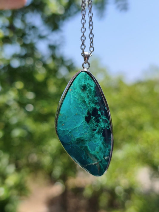 Chrysocoll *mit defekt - 925 Sterling Silber Edelstein Kette Natur blau Schutz Rarität Heilstein Kristall Mann Frau Er Sie Geschenk Freund - Art of Nature Berlin
