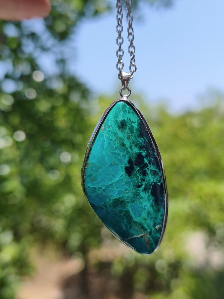 Chrysocoll *mit defekt - 925 Sterling Silber Edelstein Kette Natur blau Schutz Rarität Heilstein Kristall Mann Frau Er Sie Geschenk Freund - Art of Nature Berlin