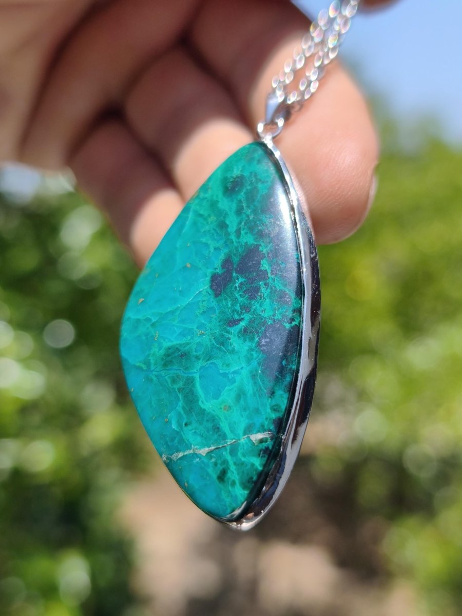 Chrysocoll *mit defekt - 925 Sterling Silber Edelstein Kette Natur blau Schutz Rarität Heilstein Kristall Mann Frau Er Sie Geschenk Freund - Art of Nature Berlin