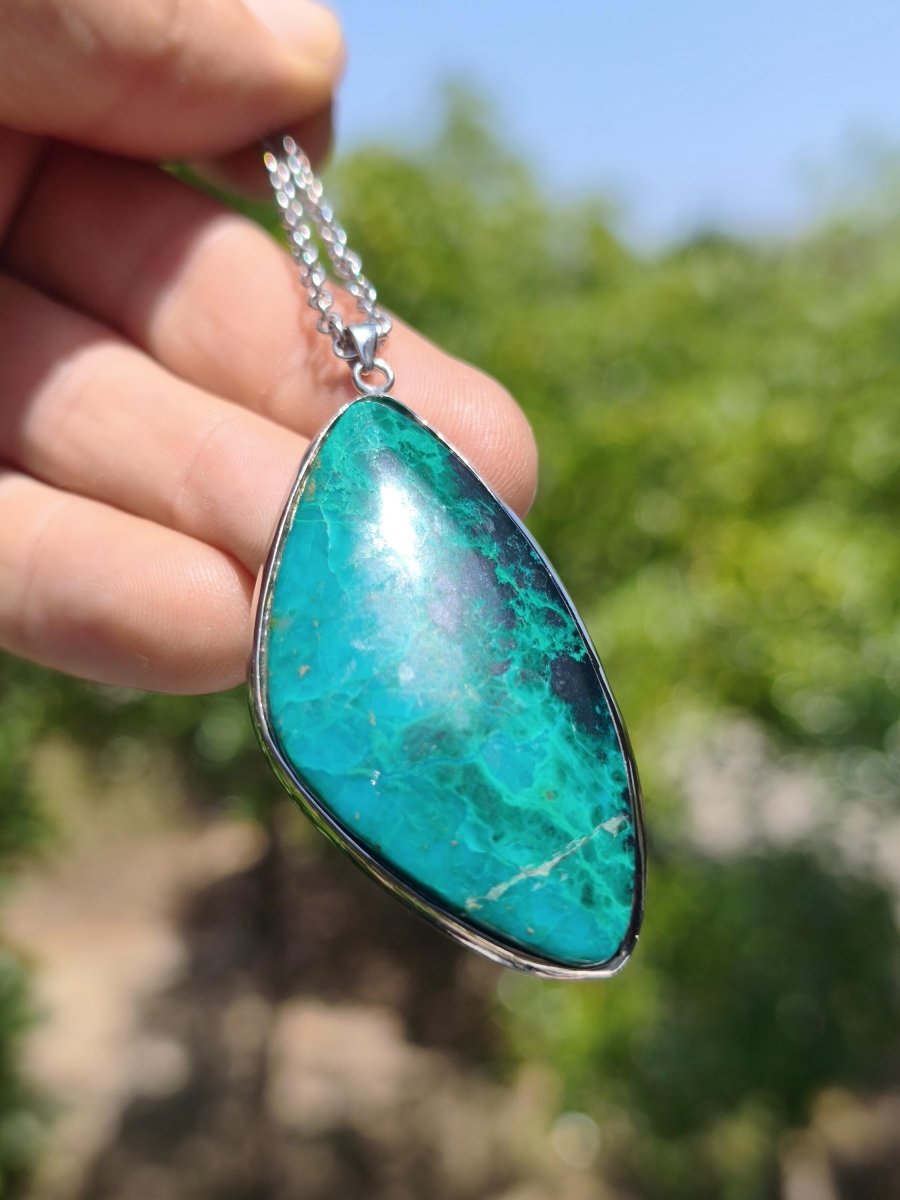 Chrysocoll *mit defekt - 925 Sterling Silber Edelstein Kette Natur blau Schutz Rarität Heilstein Kristall Mann Frau Er Sie Geschenk Freund - Art of Nature Berlin
