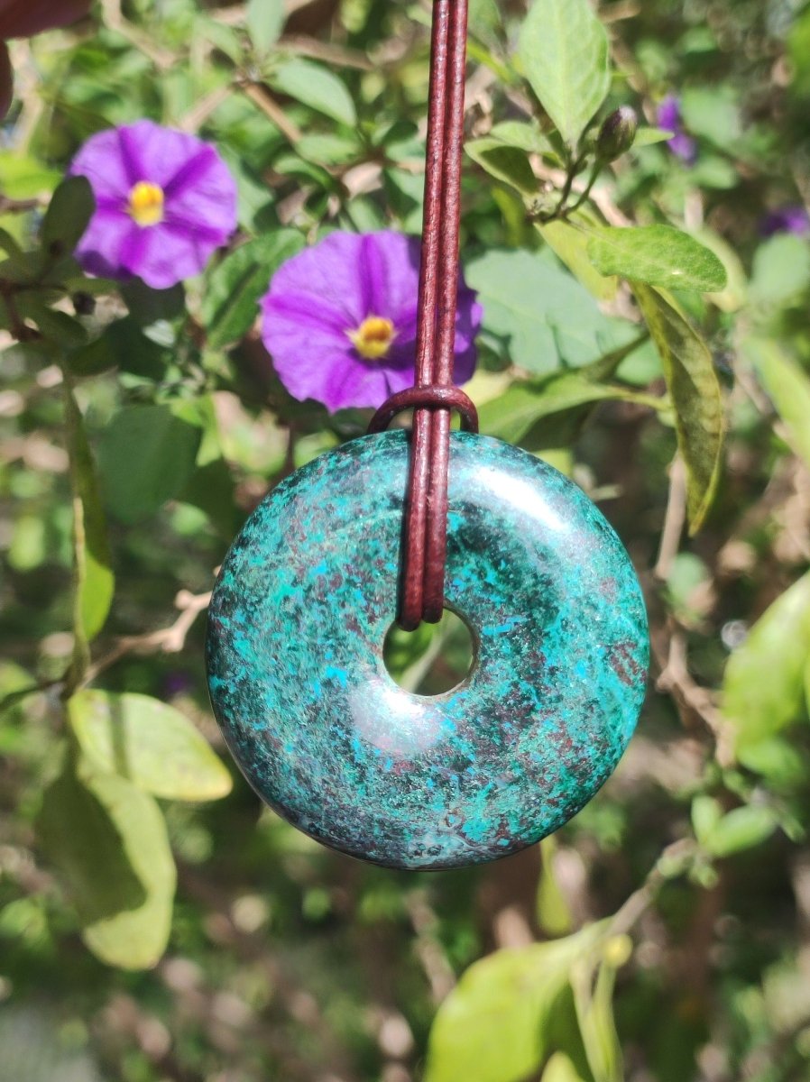 Chrysokoll Chrysocoll Donut 40mm Edelstein Kette Heilstein Schutzsymbol Mann Frau Glück HIPPIE GOA Boho Tibet Ethno Natur Rarität Geschenk - Art of Nature Berlin