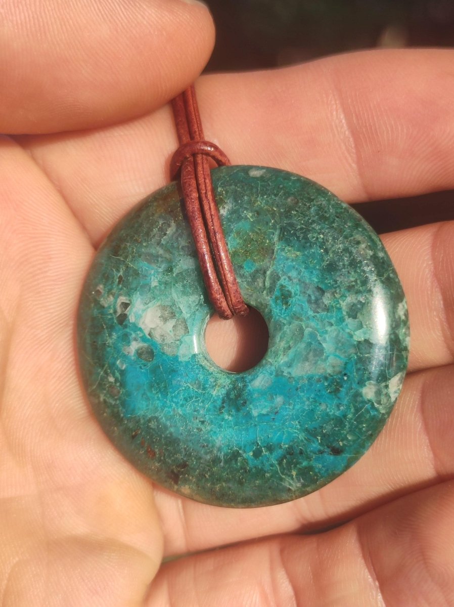 Chrysokoll Chrysocoll Donut 40mm ~ Edelstein Kette ~HIPPIE ~GOA ~Boho ~Tibet ~Ethno ~Nature ~Donut ~Heilstein ~Rarität - Art of Nature Berlin