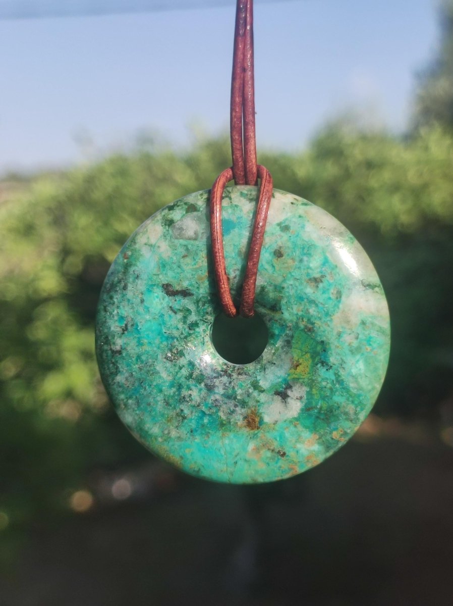 Chrysokoll Chrysocoll Donut 40mm ~ Edelstein Kette ~HIPPIE ~GOA ~Boho ~Tibet ~Ethno ~Nature ~Donut ~Heilstein ~Rarität - Art of Nature Berlin