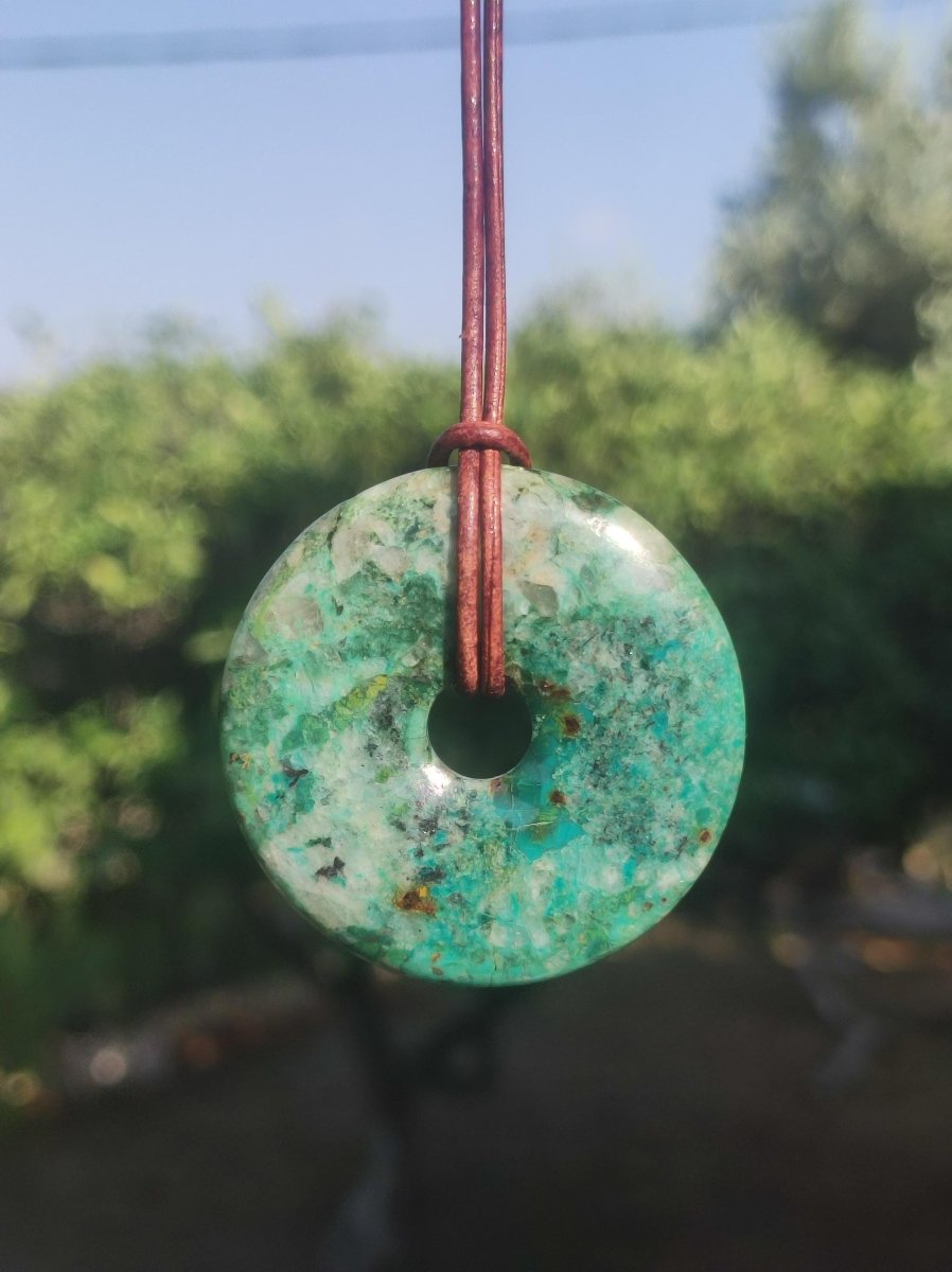 Chrysokoll Chrysocoll Donut 40mm ~ Edelstein Kette ~HIPPIE ~GOA ~Boho ~Tibet ~Ethno ~Nature ~Donut ~Heilstein ~Rarität - Art of Nature Berlin