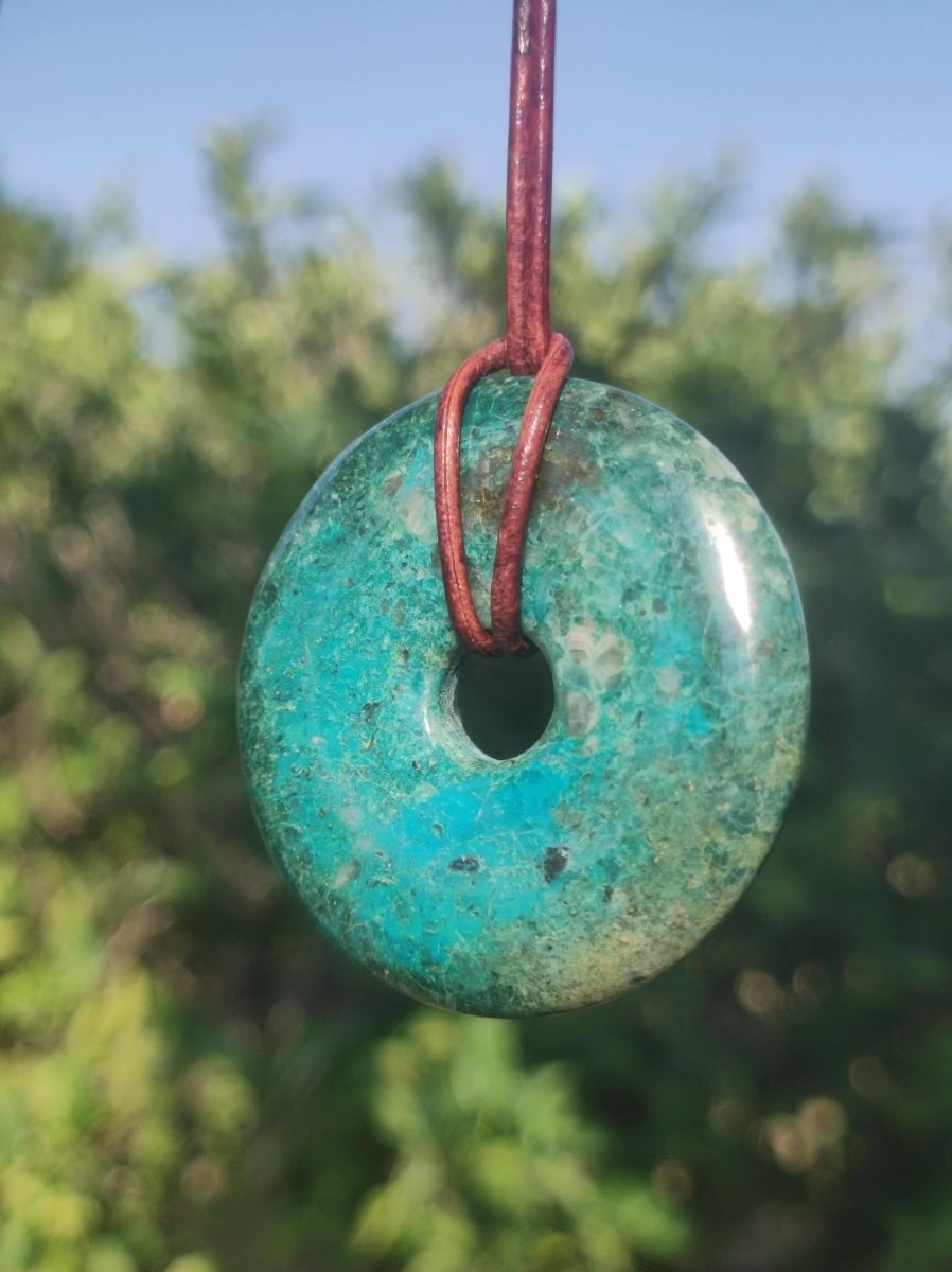 Chrysokoll Chrysocoll Donut 40mm ~ Edelstein Kette ~HIPPIE ~GOA ~Boho ~Tibet ~Ethno ~Nature ~Donut ~Heilstein ~Rarität - Art of Nature Berlin