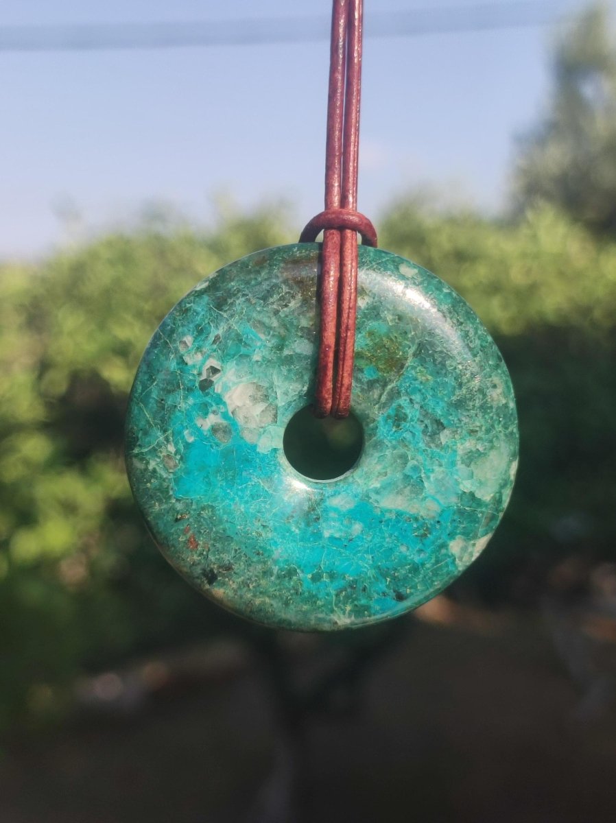 Chrysokoll Chrysocoll Donut 40mm ~ Edelstein Kette ~HIPPIE ~GOA ~Boho ~Tibet ~Ethno ~Nature ~Donut ~Heilstein ~Rarität - Art of Nature Berlin
