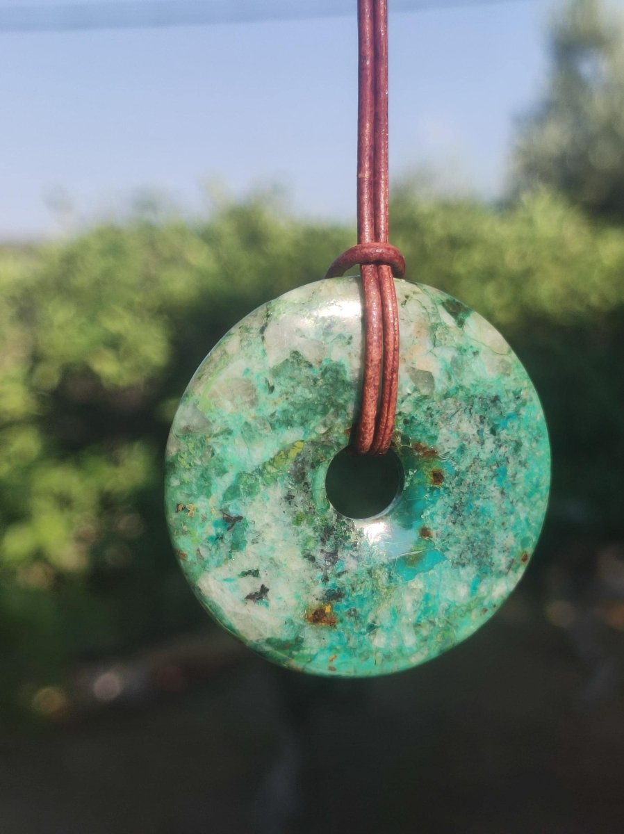 Chrysokoll Chrysocoll Donut 40mm ~ Edelstein Kette ~HIPPIE ~GOA ~Boho ~Tibet ~Ethno ~Nature ~Donut ~Heilstein ~Rarität - Art of Nature Berlin