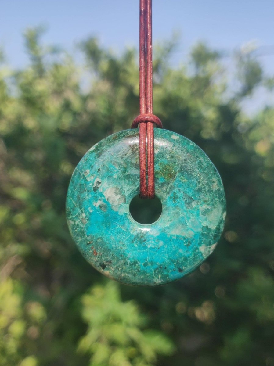 Chrysokoll Chrysocoll Donut 40mm ~ Edelstein Kette ~HIPPIE ~GOA ~Boho ~Tibet ~Ethno ~Nature ~Donut ~Heilstein ~Rarität - Art of Nature Berlin