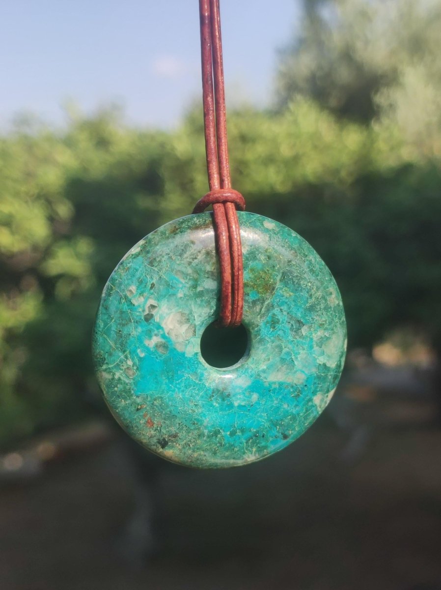 Chrysokoll Chrysocoll Donut 40mm ~ Edelstein Kette ~HIPPIE ~GOA ~Boho ~Tibet ~Ethno ~Nature ~Donut ~Heilstein ~Rarität - Art of Nature Berlin