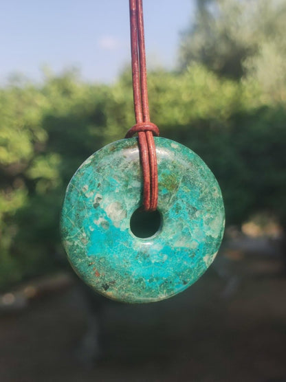 Chrysokoll Chrysocoll Donut 40mm ~ Edelstein Kette ~HIPPIE ~GOA ~Boho ~Tibet ~Ethno ~Nature ~Donut ~Heilstein ~Rarität - Art of Nature Berlin