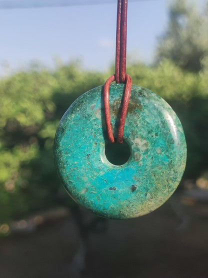 Chrysokoll Chrysocoll Donut 40mm ~ Edelstein Kette ~HIPPIE ~GOA ~Boho ~Tibet ~Ethno ~Nature ~Donut ~Heilstein ~Rarität - Art of Nature Berlin