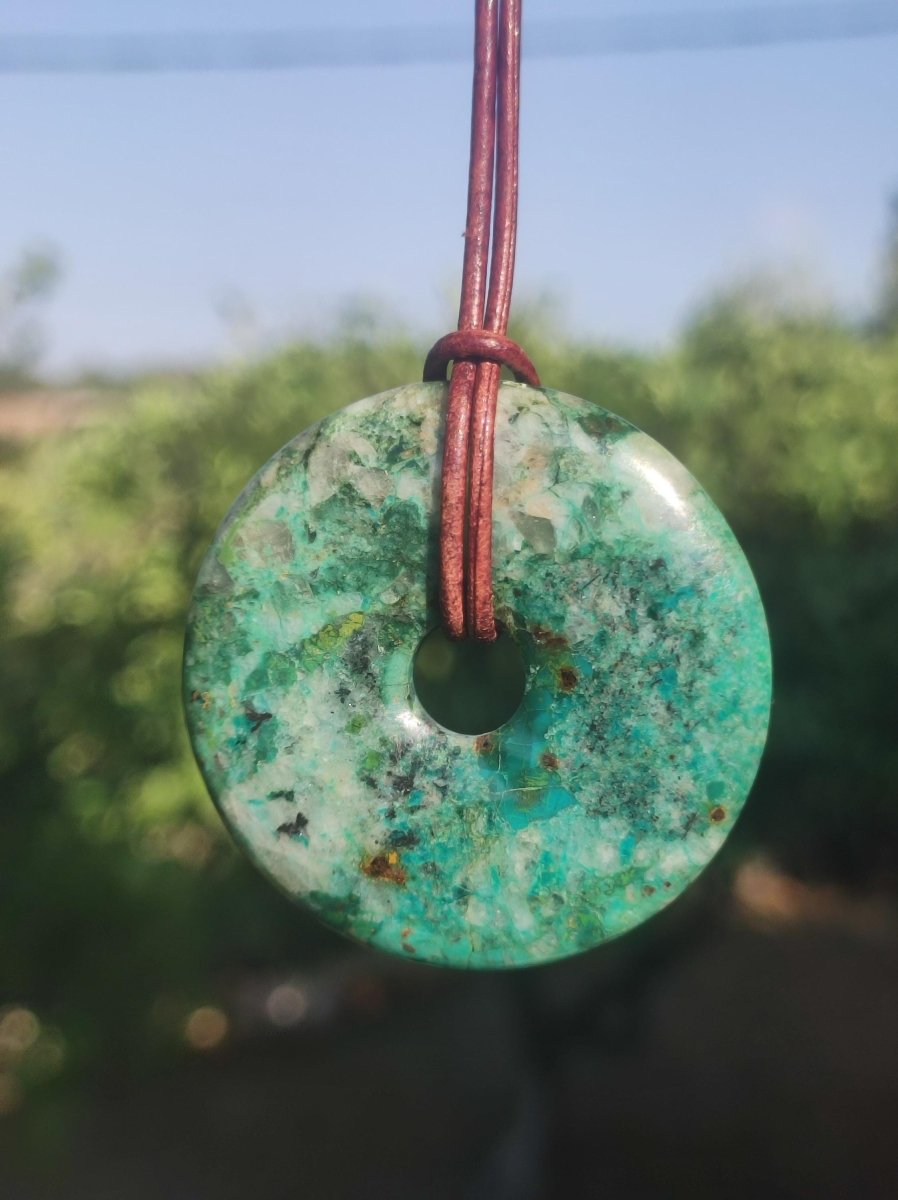 Chrysokoll Chrysocoll Donut 40mm ~ Edelstein Kette ~HIPPIE ~GOA ~Boho ~Tibet ~Ethno ~Nature ~Donut ~Heilstein ~Rarität - Art of Nature Berlin
