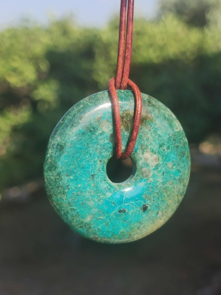 Chrysokoll Chrysocoll Donut 40mm ~ Edelstein Kette ~HIPPIE ~GOA ~Boho ~Tibet ~Ethno ~Nature ~Donut ~Heilstein ~Rarität - Art of Nature Berlin