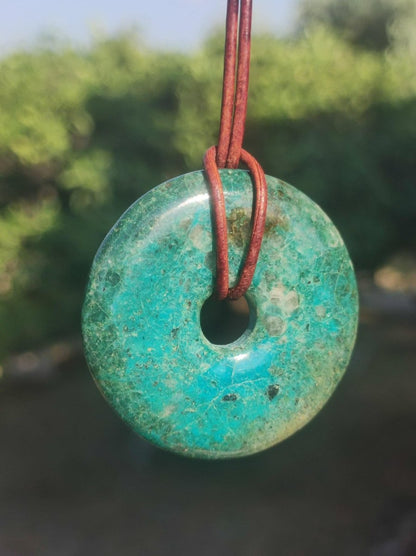Chrysokoll Chrysocoll Donut 40mm ~ Edelstein Kette ~HIPPIE ~GOA ~Boho ~Tibet ~Ethno ~Nature ~Donut ~Heilstein ~Rarität - Art of Nature Berlin