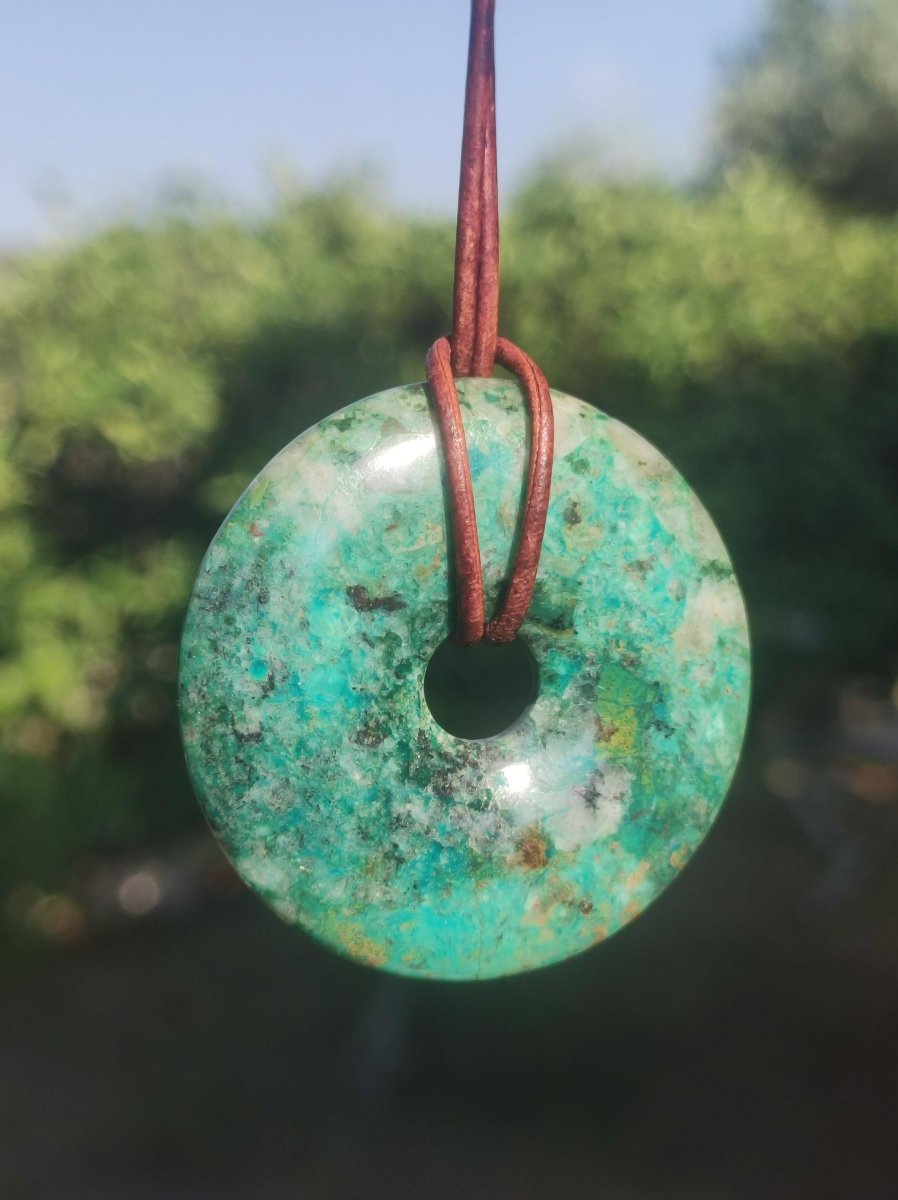 Chrysokoll Chrysocoll Donut 40mm ~ Edelstein Kette ~HIPPIE ~GOA ~Boho ~Tibet ~Ethno ~Nature ~Donut ~Heilstein ~Rarität - Art of Nature Berlin