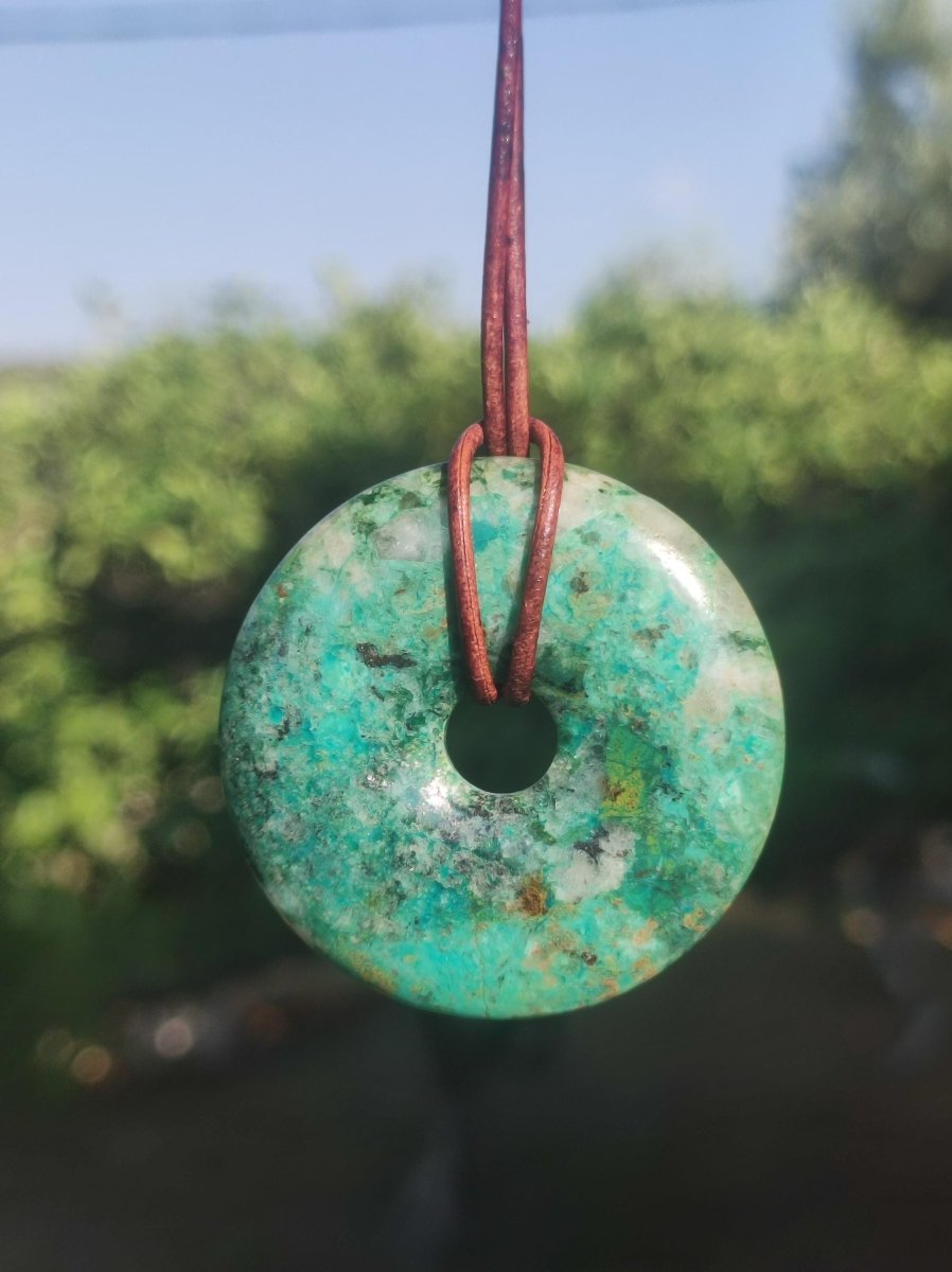 Chrysokoll Chrysocoll Donut 40mm ~ Edelstein Kette ~HIPPIE ~GOA ~Boho ~Tibet ~Ethno ~Nature ~Donut ~Heilstein ~Rarität - Art of Nature Berlin