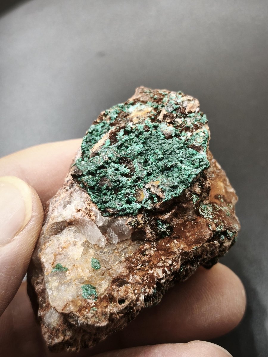 Chrysokoll Stufe auf braun-weißer Quarzmatrix – aus Marokko Edelstein Mineral Sammler Natur Grün Heilstein Unikat Rarität Geschenk Sammler - Art of Nature Berlin