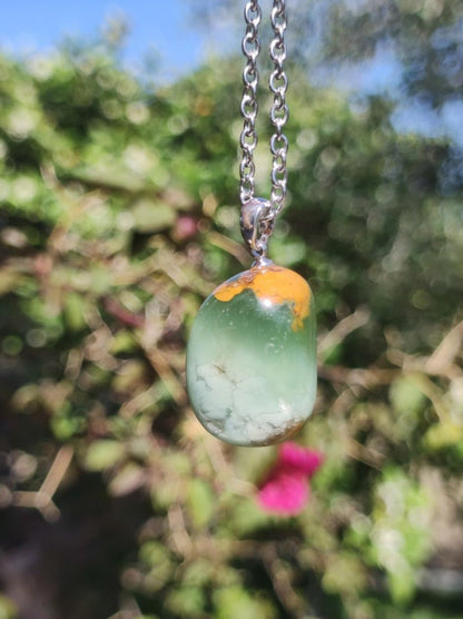 Chrysopras ~ Edelstein Kette ~ 925 Silberöse + 304 Edelstahlkette ~HIPPIE ~GOA ~Boho ~Tibet ~Ethno ~Nature ~Schutzsymbol ~Heilstein ~Rarität - Art of Nature Berlin