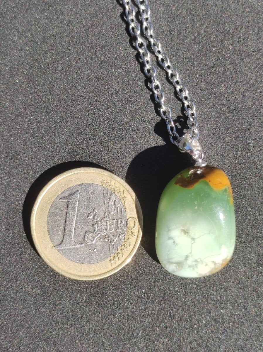 Chrysopras ~ Edelstein Kette ~ 925 Silberöse + 304 Edelstahlkette ~HIPPIE ~GOA ~Boho ~Tibet ~Ethno ~Nature ~Schutzsymbol ~Heilstein ~Rarität - Art of Nature Berlin