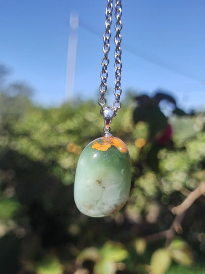 Chrysopras ~ Edelstein Kette ~ 925 Silberöse + 304 Edelstahlkette ~HIPPIE ~GOA ~Boho ~Tibet ~Ethno ~Nature ~Schutzsymbol ~Heilstein ~Rarität - Art of Nature Berlin