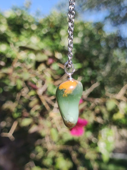 Chrysopras ~ Edelstein Kette ~ 925 Silberöse + 304 Edelstahlkette ~HIPPIE ~GOA ~Boho ~Tibet ~Ethno ~Nature ~Schutzsymbol ~Heilstein ~Rarität - Art of Nature Berlin