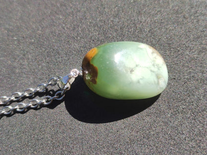 Chrysopras ~ Edelstein Kette ~ 925 Silberöse + 304 Edelstahlkette ~HIPPIE ~GOA ~Boho ~Tibet ~Ethno ~Nature ~Schutzsymbol ~Heilstein ~Rarität - Art of Nature Berlin