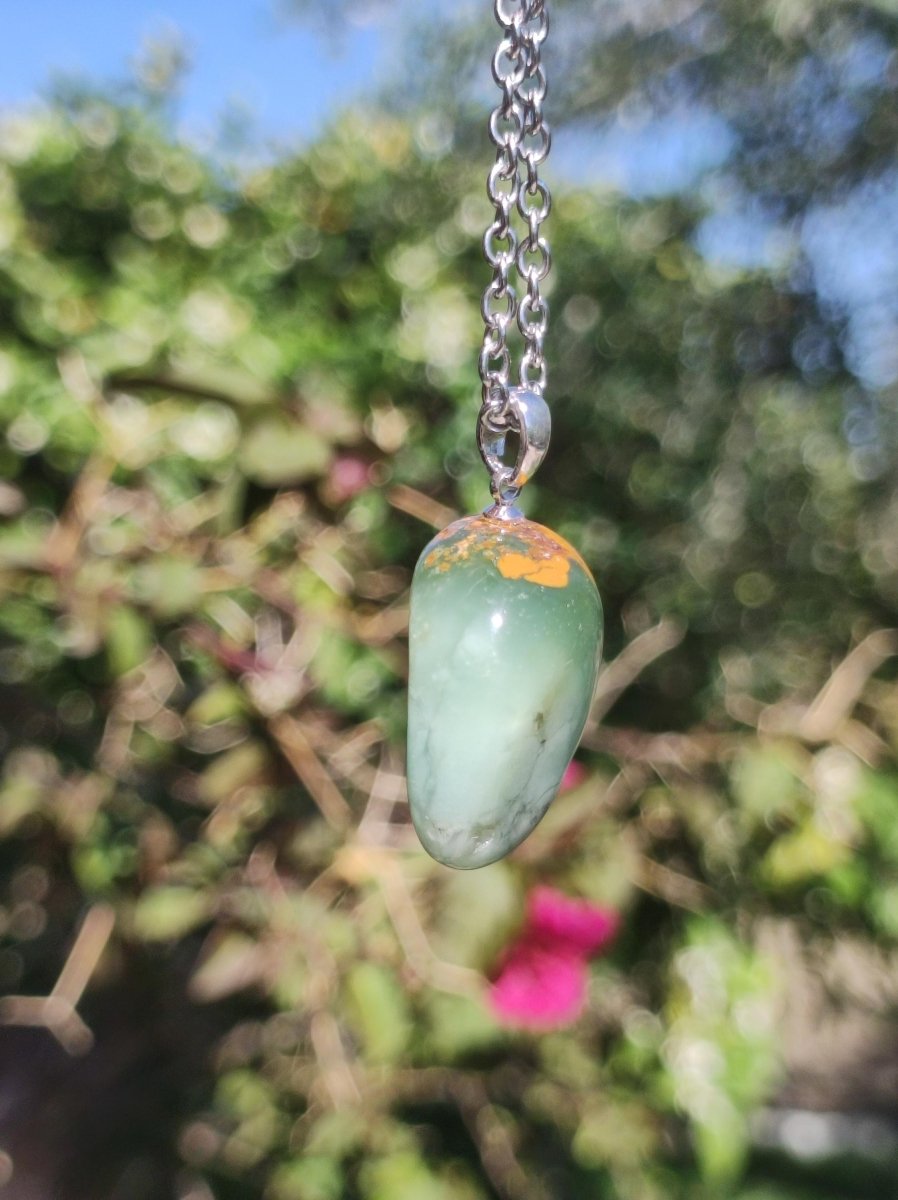 Chrysopras ~ Edelstein Kette ~ 925 Silberöse + 304 Edelstahlkette ~HIPPIE ~GOA ~Boho ~Tibet ~Ethno ~Nature ~Schutzsymbol ~Heilstein ~Rarität - Art of Nature Berlin