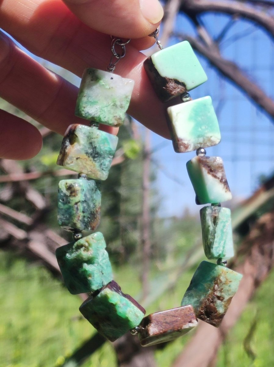 Chrysoprase A Edelstein Armband grün braun Natur Rarität edel hochwertig Heilstein Schmuck Qualität Geschenk Frau Mutter Mann Unisex Er Sie - Art of Nature Berlin