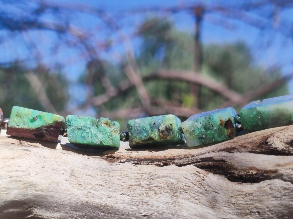 Chrysoprase A Edelstein Armband grün braun Natur Rarität edel hochwertig Heilstein Schmuck Qualität Geschenk Frau Mutter Mann Unisex Er Sie - Art of Nature Berlin