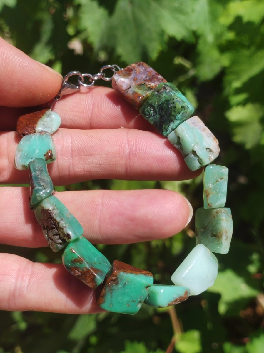 Chrysoprase A Edelstein Armband grün braun Natur Rarität edel hochwertig Heilstein Schmuck Qualität Geschenk Frau Mutter Mann Unisex Er Sie - Art of Nature Berlin