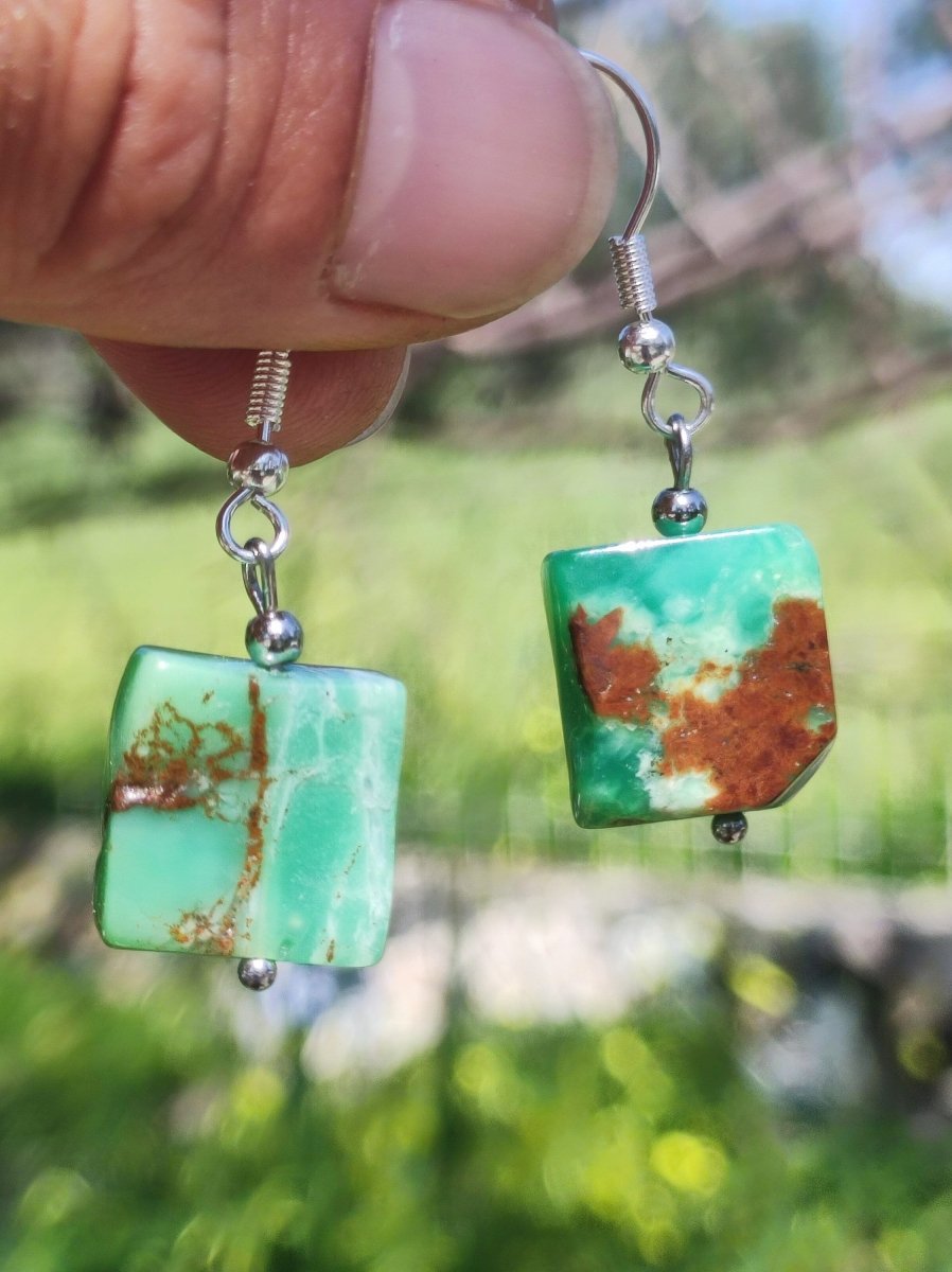 Chrysoprase AAA ~ Edelstein Ohrringe ~GOA ~Hippie ~Boho ~Ethno ~Nature ~Heilstein ~Natur ~Ohrhänger ~Edelstahl ~Rarität - Art of Nature Berlin