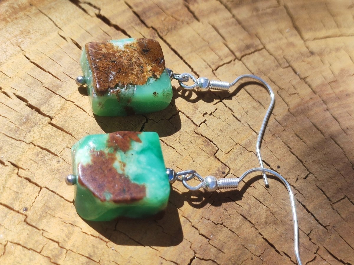 Chrysoprase AAA ~ Edelstein Ohrringe ~GOA ~Hippie ~Boho ~Ethno ~Nature ~Heilstein ~Natur ~Ohrhänger ~Edelstahl ~Rarität - Art of Nature Berlin