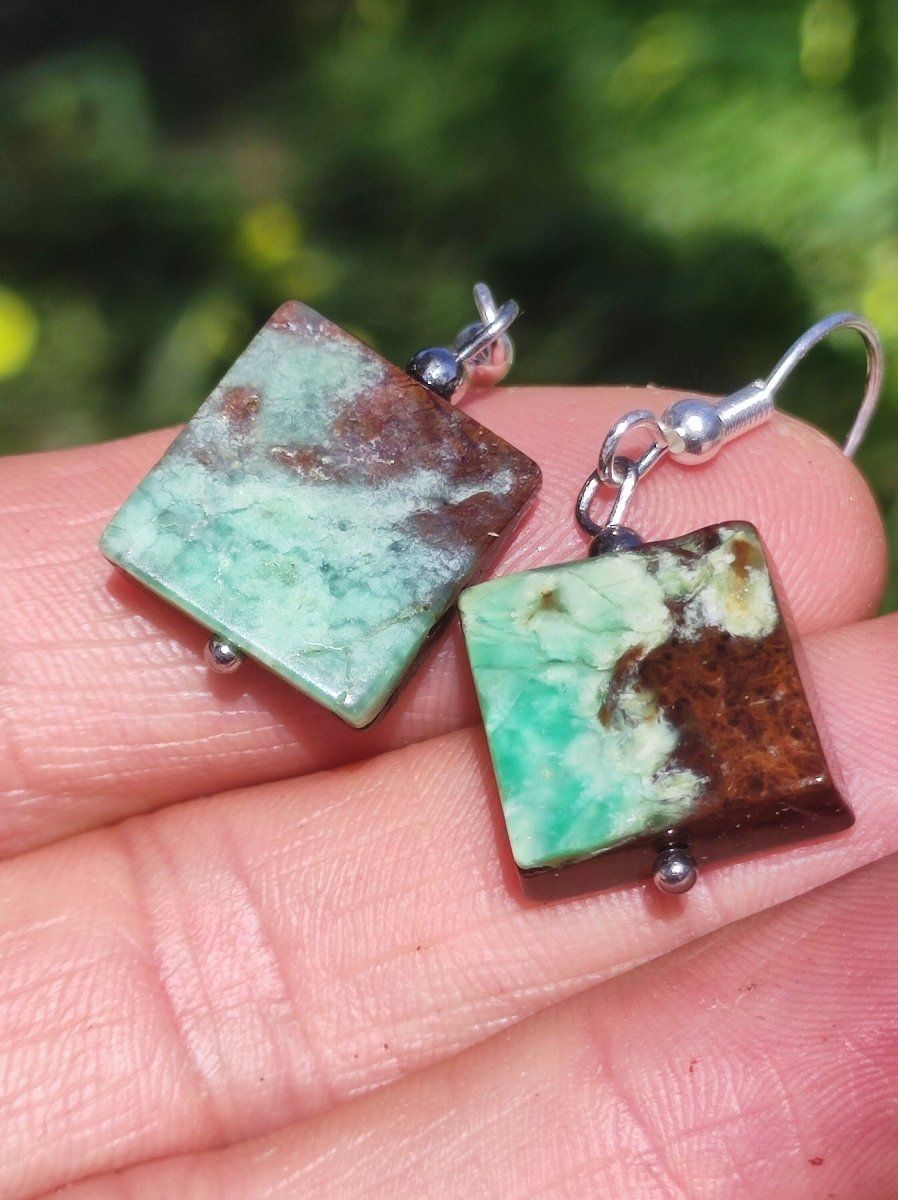 Chrysoprase AAA ~ Edelstein Ohrringe ~GOA ~Hippie ~Boho ~Ethno ~Nature ~Heilstein ~Natur ~Ohrhänger ~Edelstahl ~Rarität - Art of Nature Berlin