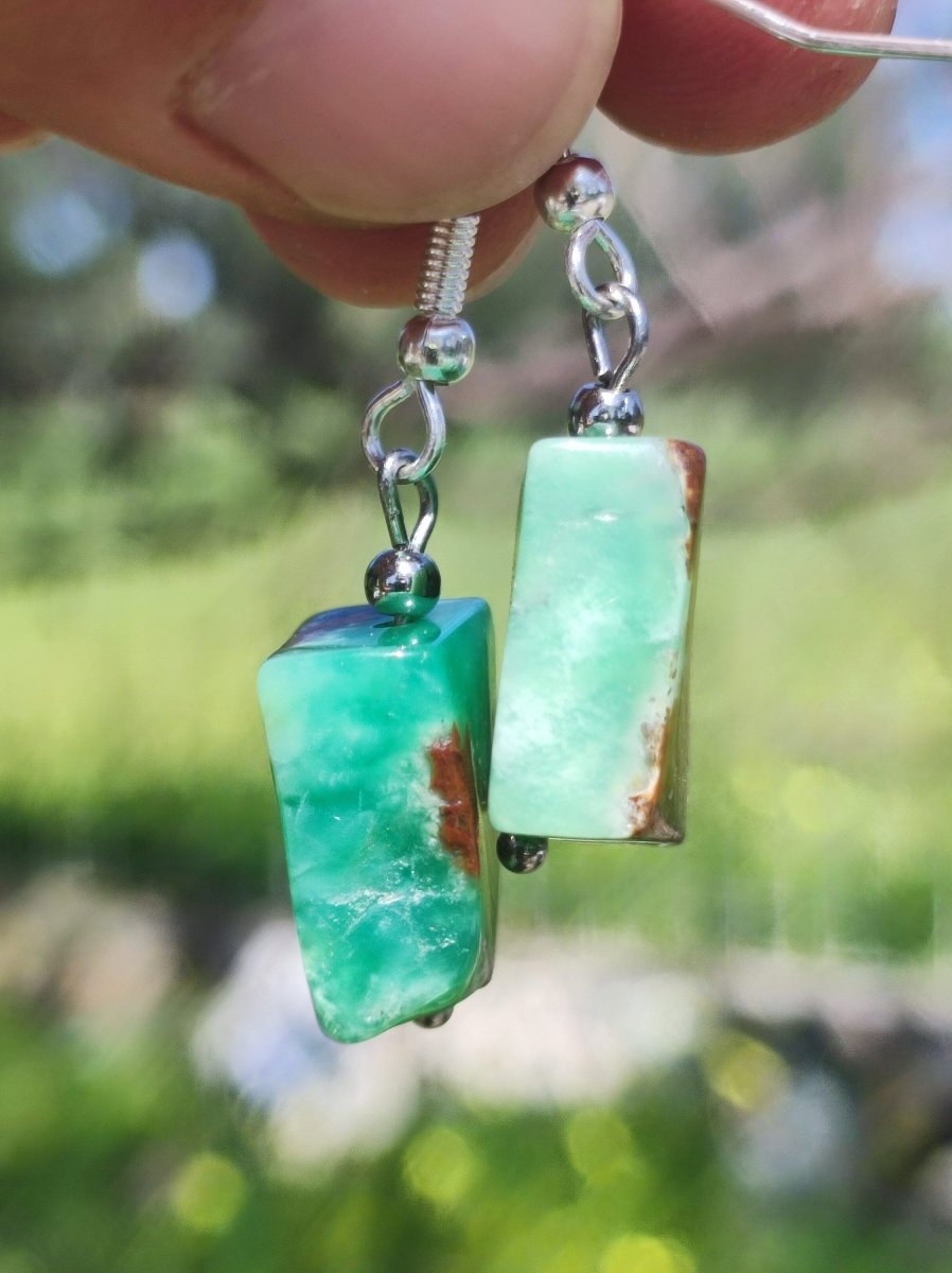 Chrysoprase AAA ~ Edelstein Ohrringe ~GOA ~Hippie ~Boho ~Ethno ~Nature ~Heilstein ~Natur ~Ohrhänger ~Edelstahl ~Rarität - Art of Nature Berlin