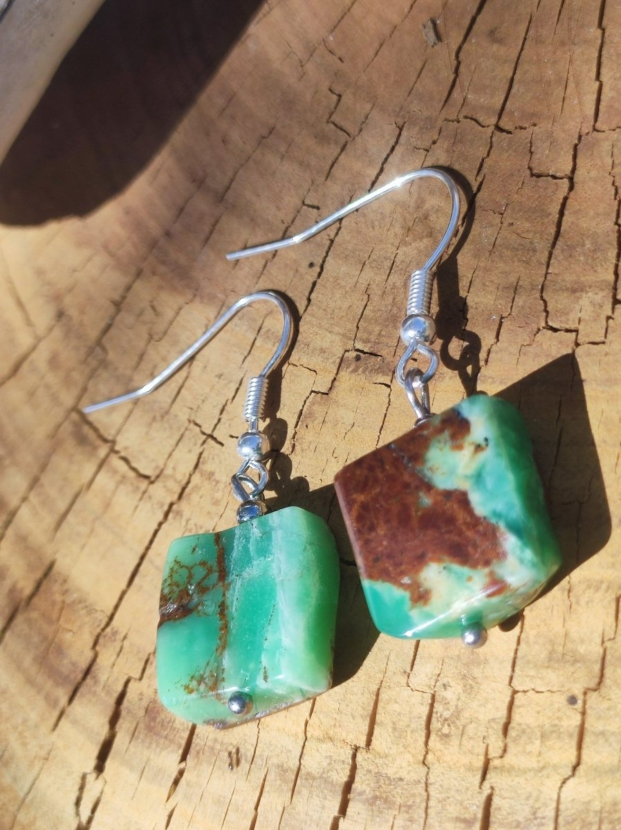 Chrysoprase AAA ~ Edelstein Ohrringe ~GOA ~Hippie ~Boho ~Ethno ~Nature ~Heilstein ~Natur ~Ohrhänger ~Edelstahl ~Rarität - Art of Nature Berlin