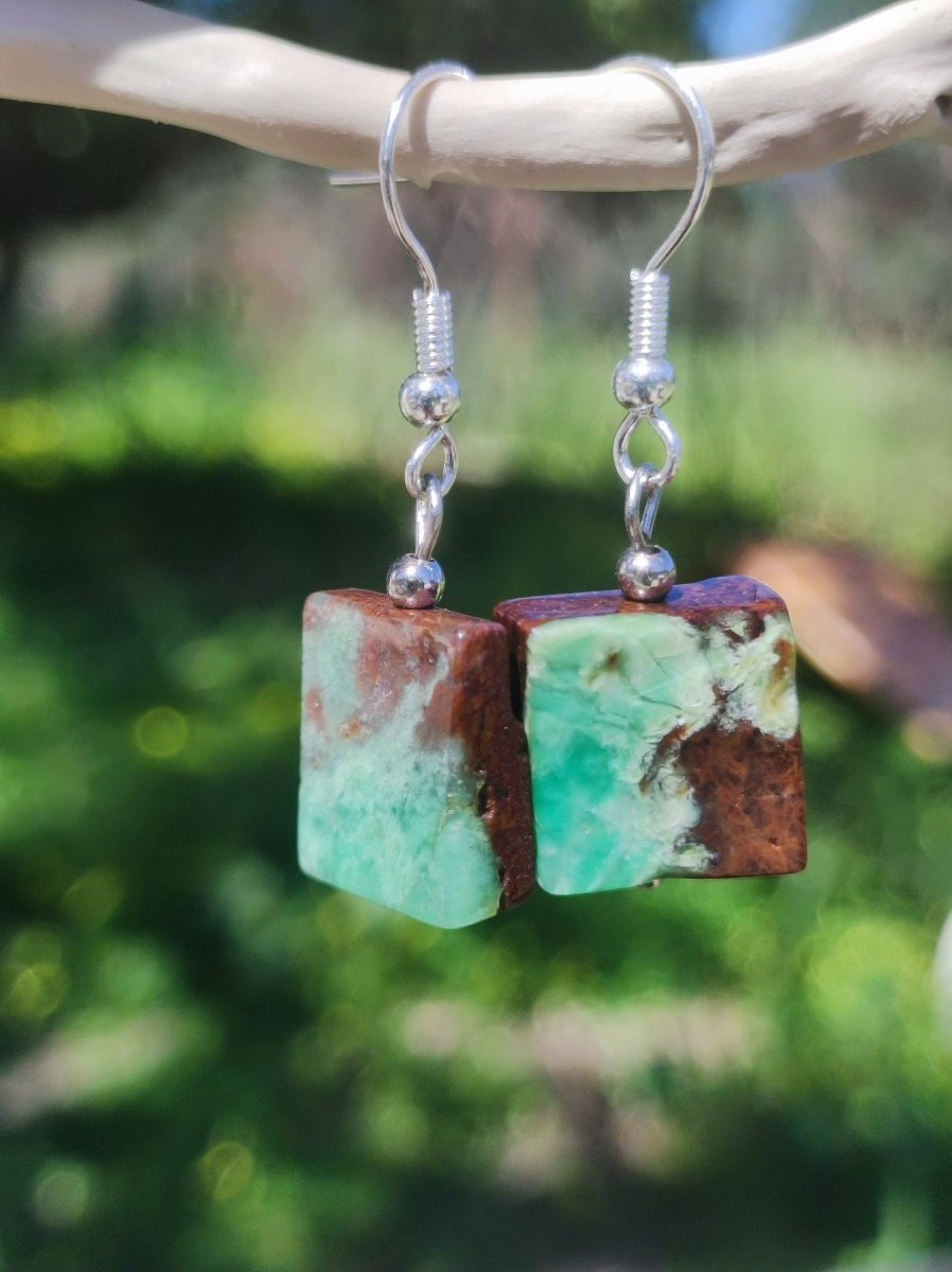 Chrysoprase AAA ~ Edelstein Ohrringe ~GOA ~Hippie ~Boho ~Ethno ~Nature ~Heilstein ~Natur ~Ohrhänger ~Edelstahl ~Rarität - Art of Nature Berlin